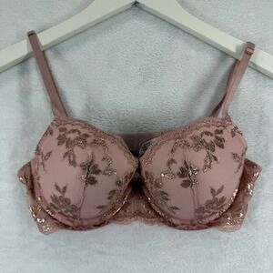 Victorias Secret Dream Angels Lined Demi Bra 34C Rose Gold Metallic Lace 386458